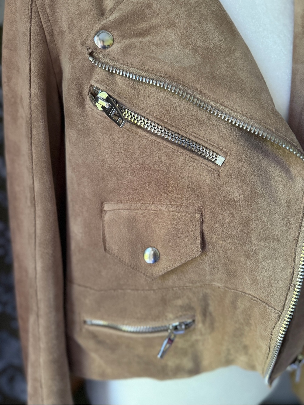 Blank NYC Faux Suede Moto Jacket in Tan - Picture 3 of 7